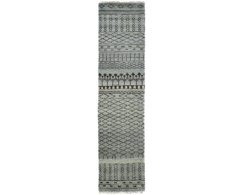 10 Feet Moroccan Gray Hand Woven Wool Runner Rug